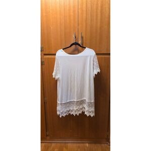 Kaktus Off White‎ Lace Trim Tunic Top Blouse Women's XL Short Sleeve